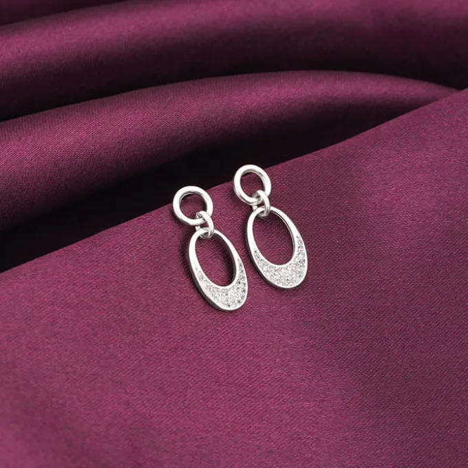 Silver Zircon Crescent Oval Earrings