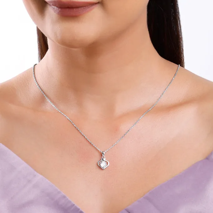 Silver Zircon Dual Heart Pendant with Link Chain