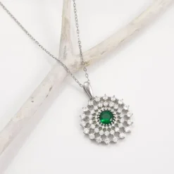 Silver Zircon Emerald Sunshine Pendant