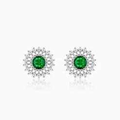 Silver Zircon Emerald Sunshine Studs