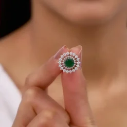 Silver Zircon Emerald Sunshine Studs