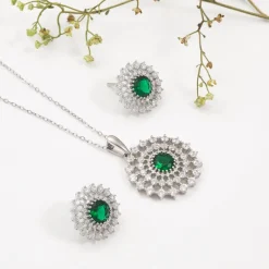 Silver Zircon Emerald Sunshine Set