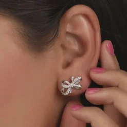 Silver Zircon Floral Knot Earrings