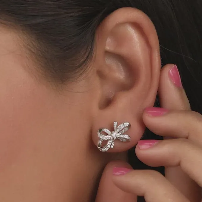 Silver Zircon Floral Knot Earrings