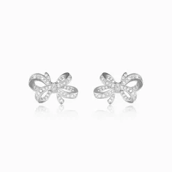 Silver Zircon Floral Knot Earrings