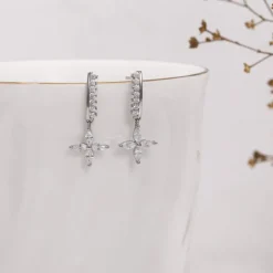 Silver Zircon Floret Drop Earrings
