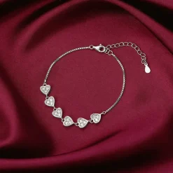 Silver Zircon Heart String Bracelet