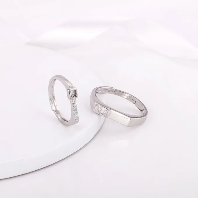 Silver Zircon Love Language Couple Rings