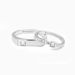 Silver Zircon Love Language Couple Rings