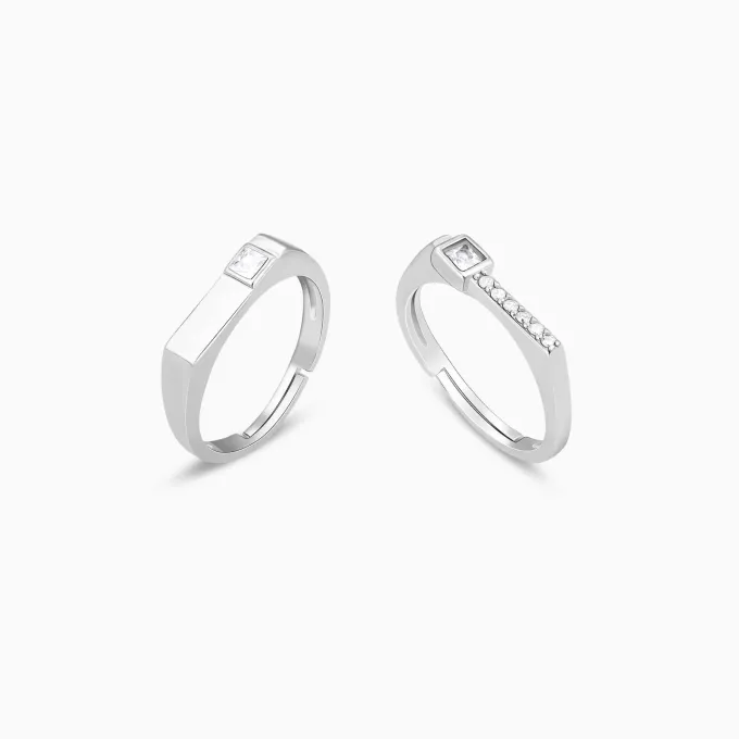 Silver Zircon Love Language Couple Rings