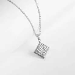 Silver Zircon Maze Pendant with Link Chain