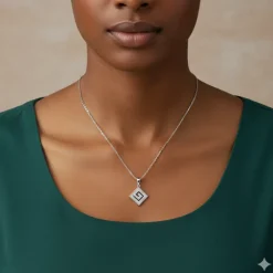 Silver Zircon Maze Pendant with Link Chain