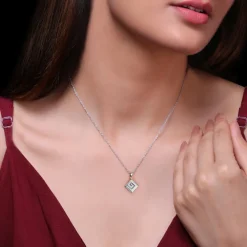 Silver Zircon Maze Pendant with Link Chain