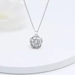 Silver Zircon Mini Flower Pendant with Box Chain