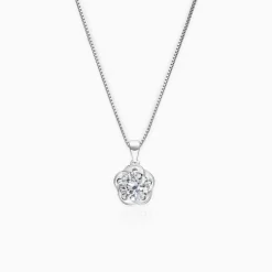 Silver Zircon Mini Flower Pendant with Box Chain