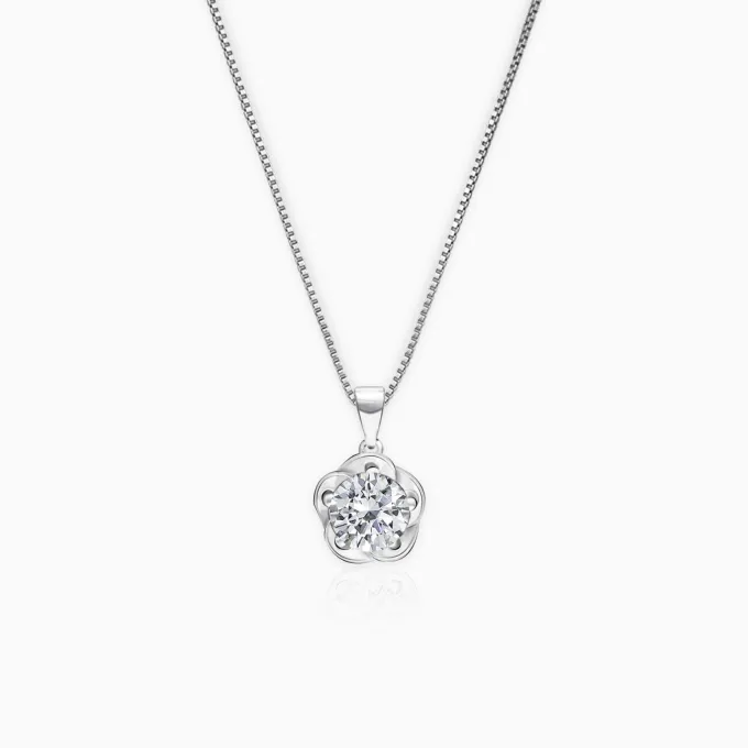 Silver Zircon Mini Flower Pendant with Box Chain