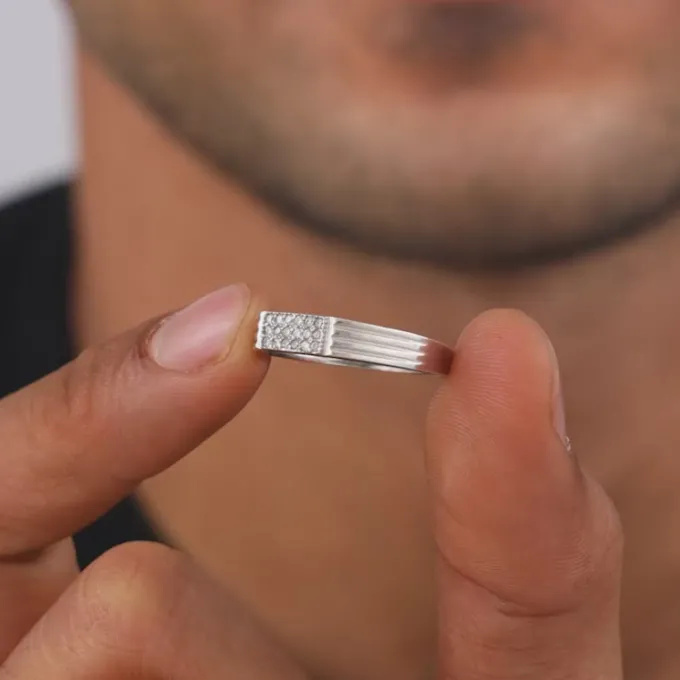 Silver Zircon Rectangle Ring For Him