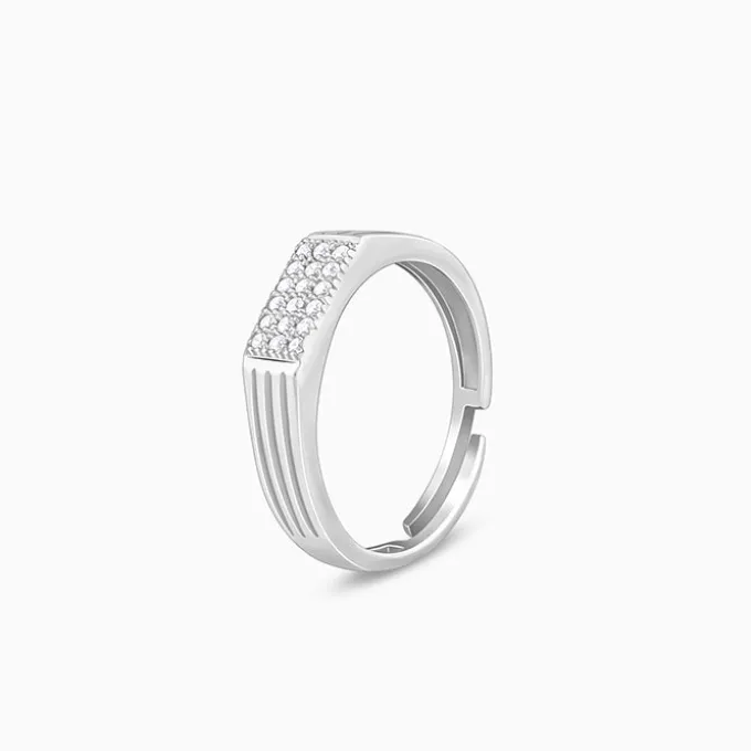 Silver Zircon Rectangle Ring For Him