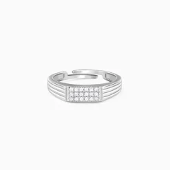 Silver Zircon Rectangle Ring For Him