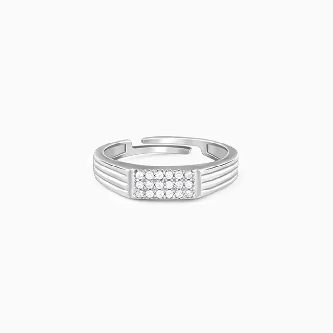 Silver Zircon Rectangle Ring For Him