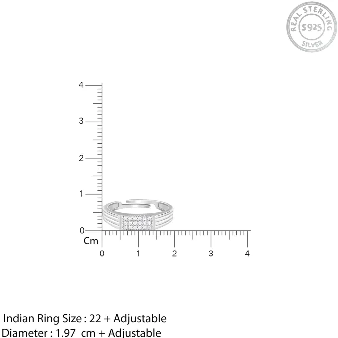 Silver Zircon Rectangle Ring For Him