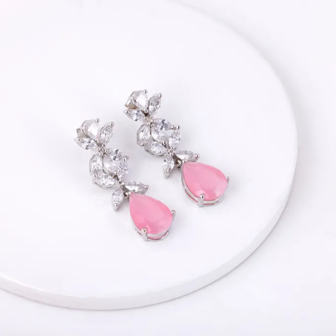 Silver Zircon Studded Magical Drop Earrings