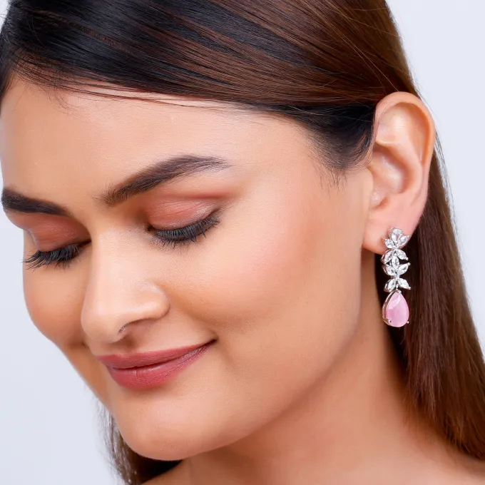Silver Zircon Studded Magical Drop Earrings