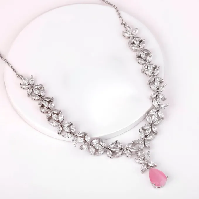 Silver Zircon Studded Magical Drop Necklace