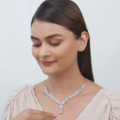 Silver Zircon Studded Magical Drop Necklace