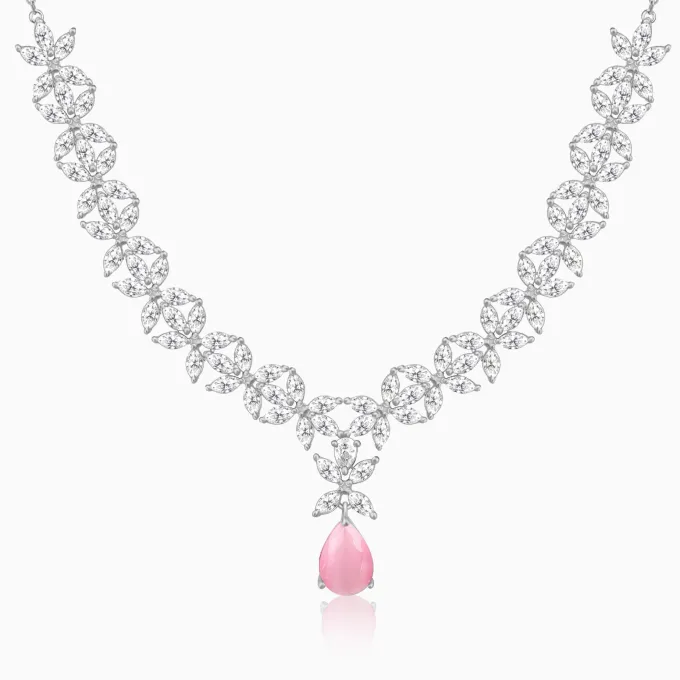 Silver Zircon Studded Magical Drop Necklace