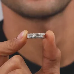 Silver Zircon Studded Sparkle Ring For Him
