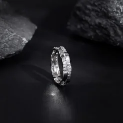Silver Zircon Studded Sparkle Ring For Him