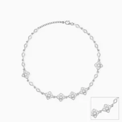 Silver Zircon Studded Square Anklet