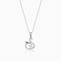 Silver Zircon Swan Pendant with Link Chain