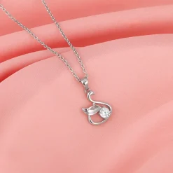 Silver Zircon Swan Pendant with Link Chain