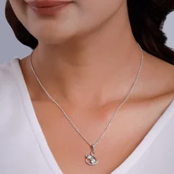 Silver Zircon Swan Pendant with Link Chain