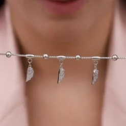 Silver Zircon Winged Charm Bracelet