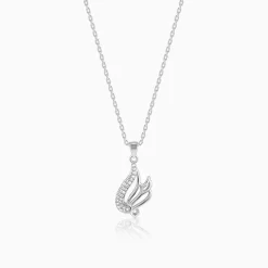 Silver Zircon Winged Pendant With Link Chain