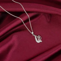 Silver Zircon Winged Pendant With Link Chain