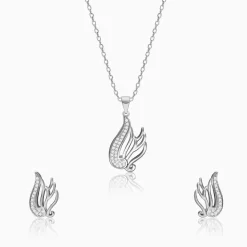 Silver Zircon Winged Set with Link Chain