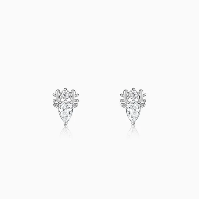 Silver Zirconia Deer Earrings