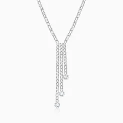 Silver Zirconia Lariat Necklace