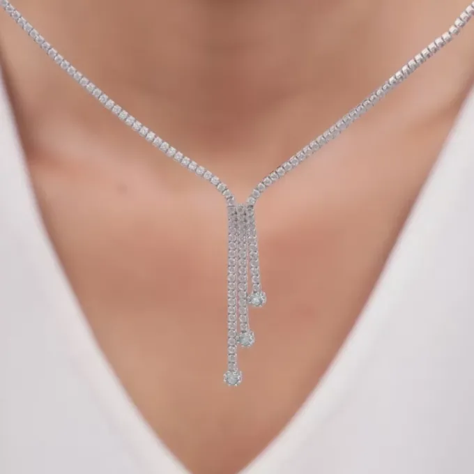 Silver Zirconia Lariat Necklace