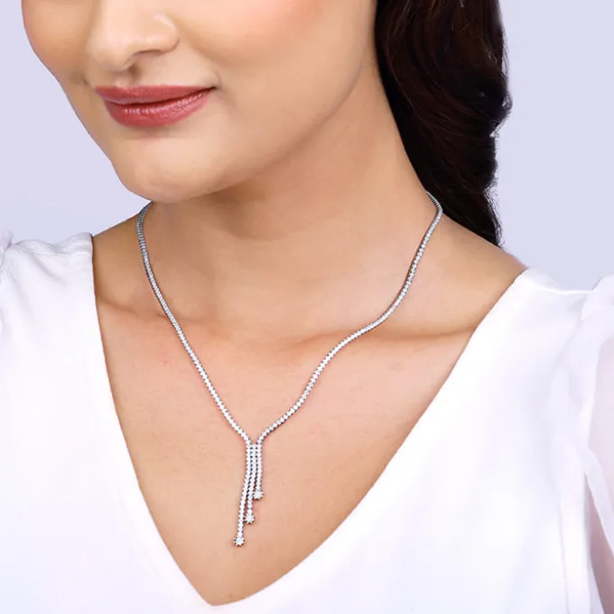 Silver Zirconia Lariat Necklace
