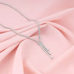 Silver Zirconia Lariat Necklace