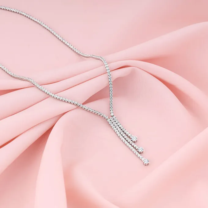 Silver Zirconia Lariat Necklace