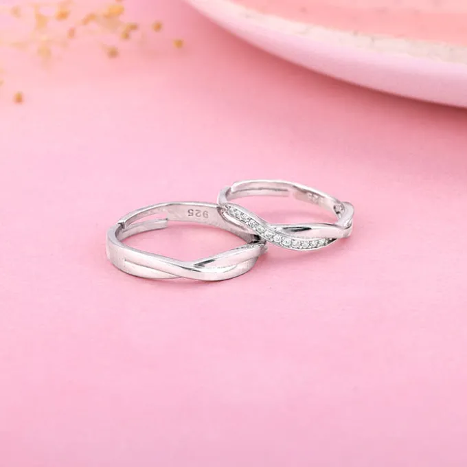 Silver Zirconia Twist Couple Bands