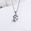 Sky Blue Heart Cube Pendant with Link Chain