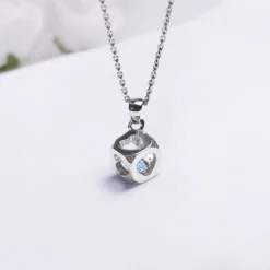 Sky Blue Heart Cube Pendant with Link Chain