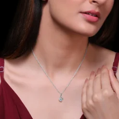 Sky Blue Heart Cube Pendant with Link Chain